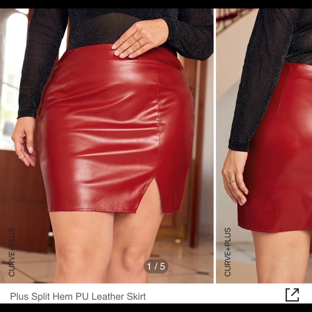Red faux leather skirt
